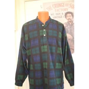 Perry Ellis America Plaid Pullover Shirt Mens Large 90s Grunge Fleece Henley